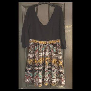 Maeve for Anthropology Dress, black with patterned skirt, sz 14